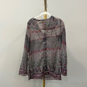 Converse Multicolor Paisley Sheer Chiffon V-Neck Long Sleeve Blouse Size S